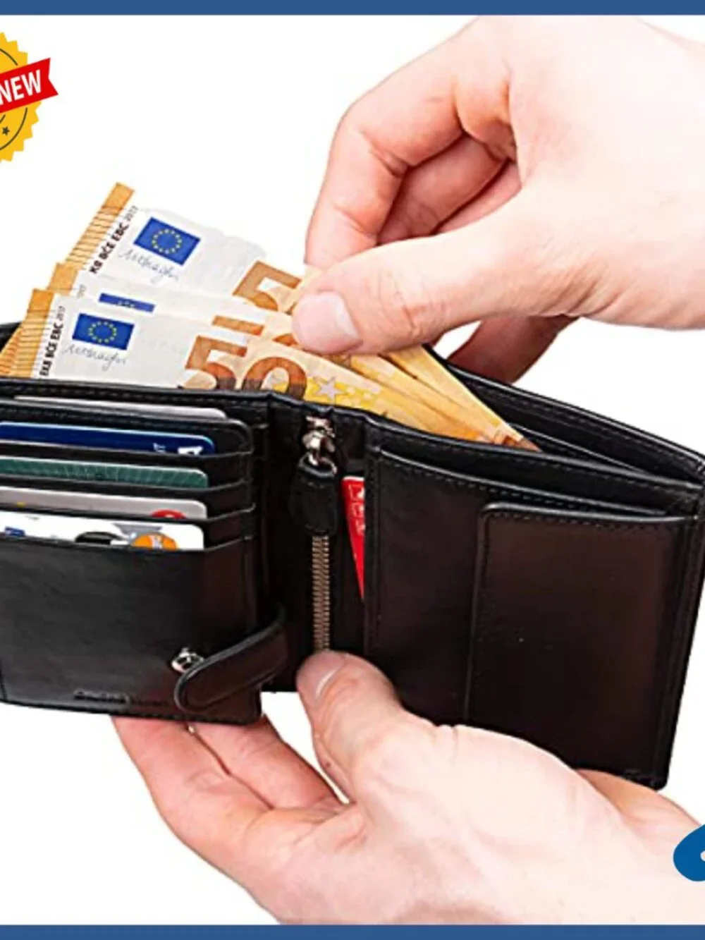 Men's Full Grain Leather Bifold Wallet RFID Blocking Large Capacity